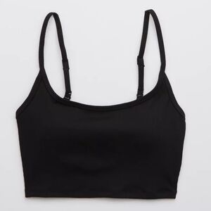 aerie Black Ribbed Tank Bikini Top with Adjustable Straps